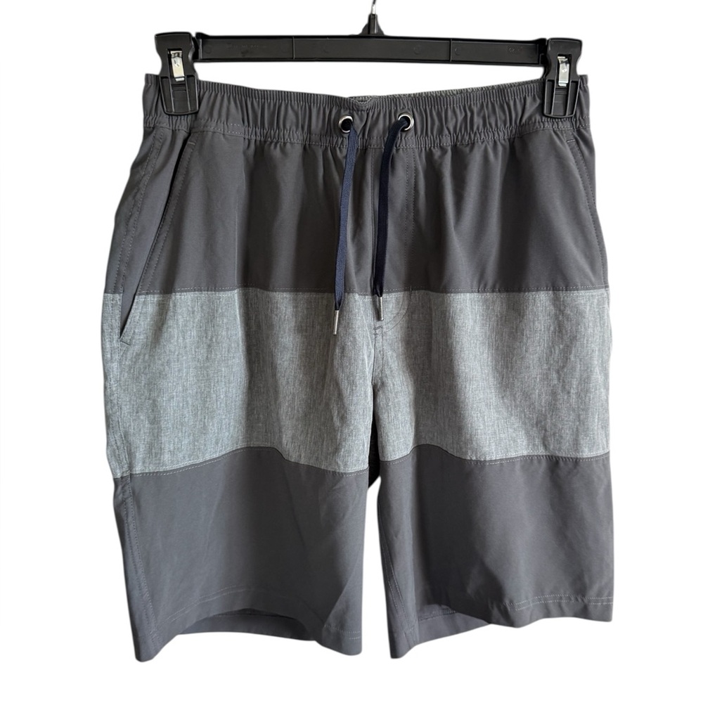Tailor Vintage Men's Gray Striped Lined Swim Shorts Pockets, Medium